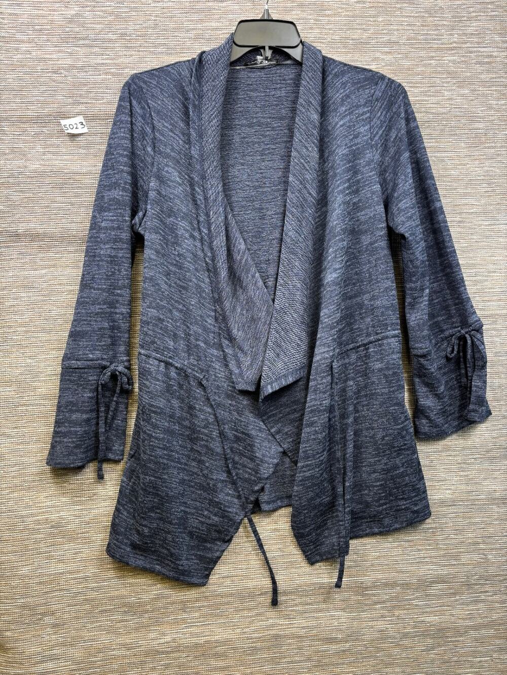 Avec Knit Cardigan Sweater Womens Size M Charcoal Blue Long Sleeve Assymetrical